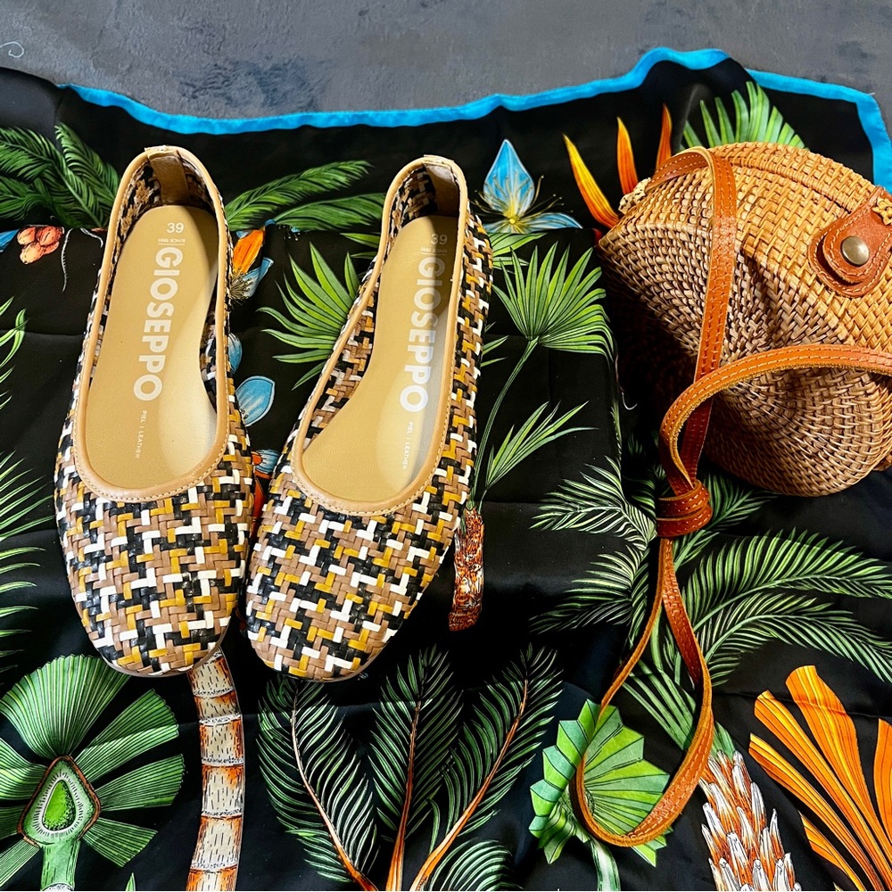 Gioseppo Woven Leather Intrecciato Multi Color Square Toe Ballet Flat Classic 39